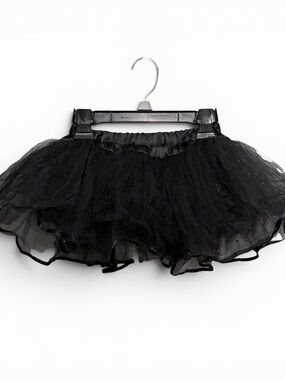 Gothic Black Ruffle Tutu Sheer Layered Mini Skirt with Glitter